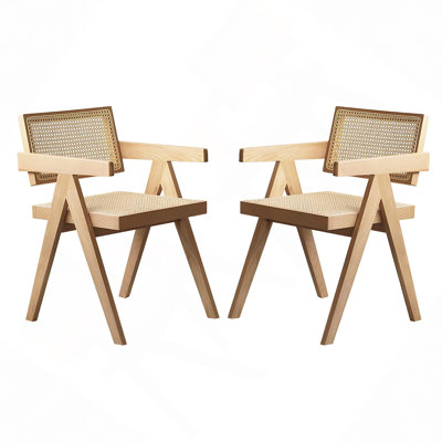 Ensemble de 2 chaises de salle à manger, chaises d'appoint en rotin, fauteuils confortables, chaises d'extérieur en bois avec accoudoirs pour chambre à coucher, salon, salle à manger, cuisine
