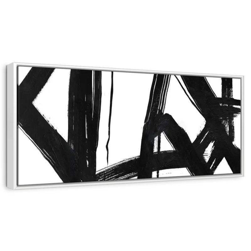 Black Ink Streaks VII, 43" X 15", Floating Frame White