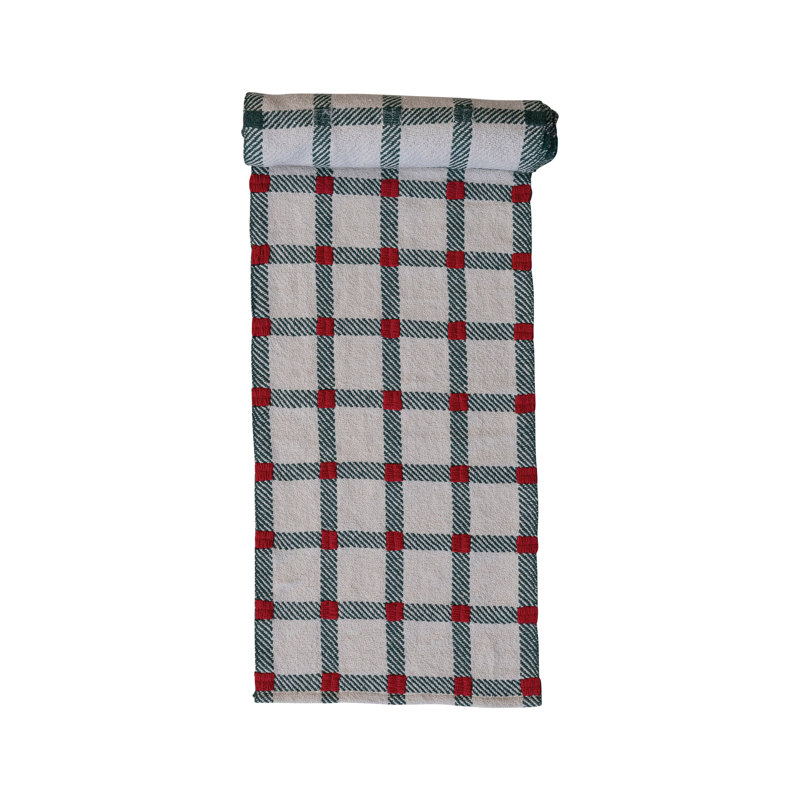 Plaid Embroidered Cotton Table Runner