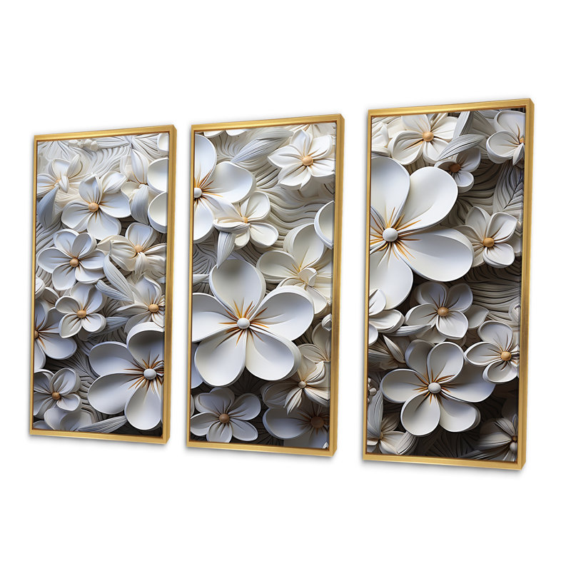 «Fragrant Plumeria Serenade II», ensemble d'art sur toile Plumeria, Cadre flottant doré, H 32 po x l 48 po x P 1 po