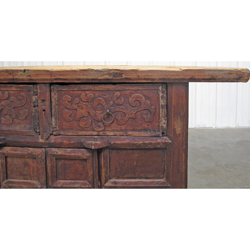 Double Top Drawer Carved Elm Sideboard