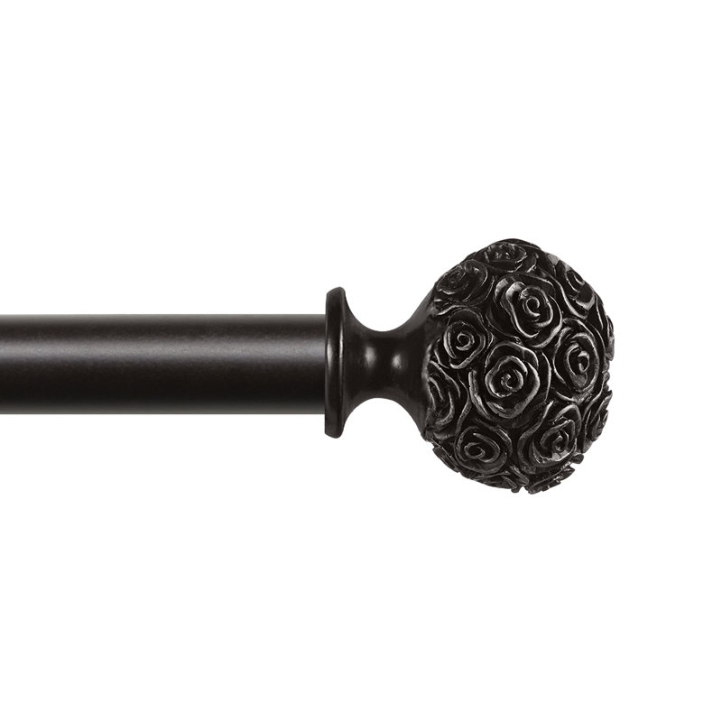 Adjustable Bronze Floral Curtain Rod with Peony Finials