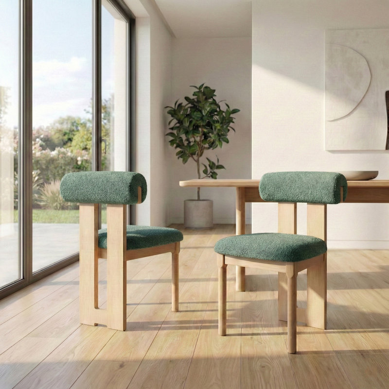 Abentego Solid Wood Fabric Dining Chair, Green, 2