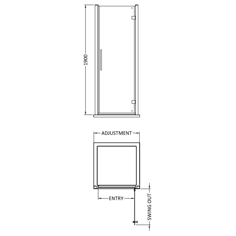 Apex Pivot Semi-Frameless Shower Door with Clear Glass, 190cm H x 70cm W
