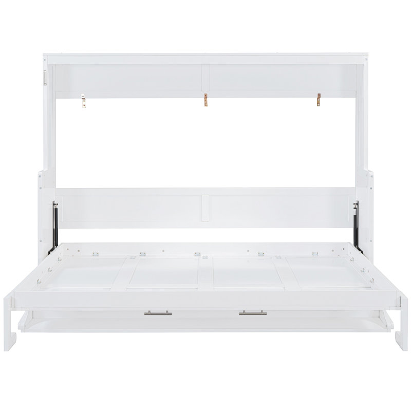 Lit de taille avec bureau hydraulique, espace pour les petits espaces, structure solide assurant la stabilité, rangement intégré et matelas, charnières murales pour matelas de 10 pouces, pratique, poids de 600 lb