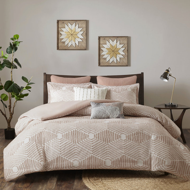 Lit Blush très grand / très grand - 100% coton, coutures cachées, ensemble de literie d'apparence élégante en forme géométrique, savoir-faire artisanal
