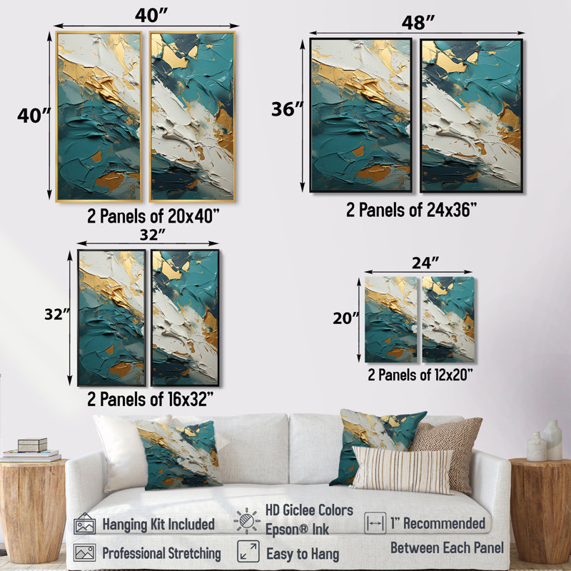 Art mural sur toile Serenity Sunset In Teal and White I - Large Abstract Shapes, H 40 po x l 40 po, Toile tendue