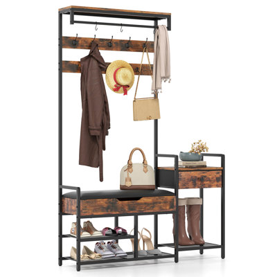 70" Freestanding Coat Rack With Shoe Rack 12 Hooks Drawer & Storage Shelf by 17 Stories