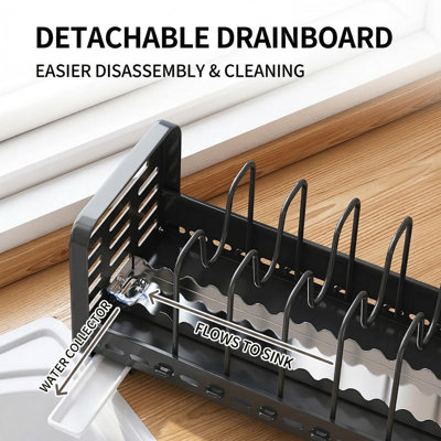 Organisateur de casseroles et poêles à placer sous un meuble, range-couvercles extensible, support robuste et réglable avec bac récupérateur de graisse amovible, extensible de 39 à 63 cm, idéal pour les armoires et les plans de travail de la cuisine (noir).