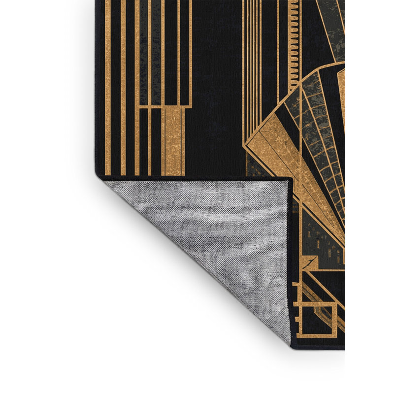 Machine Washable Delancey New Years Modern & Contemporary Abstract Rug in Gray – Black Binding, 2x4
