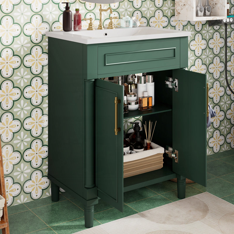 Meuble-lavabo 24 po avec lavabo en céramique, Vert