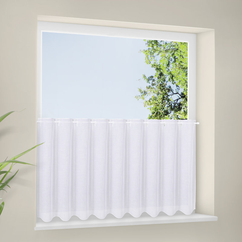 Seka Solid Colour Scalloped Cafe Curtain, 60cm H x 150cm W