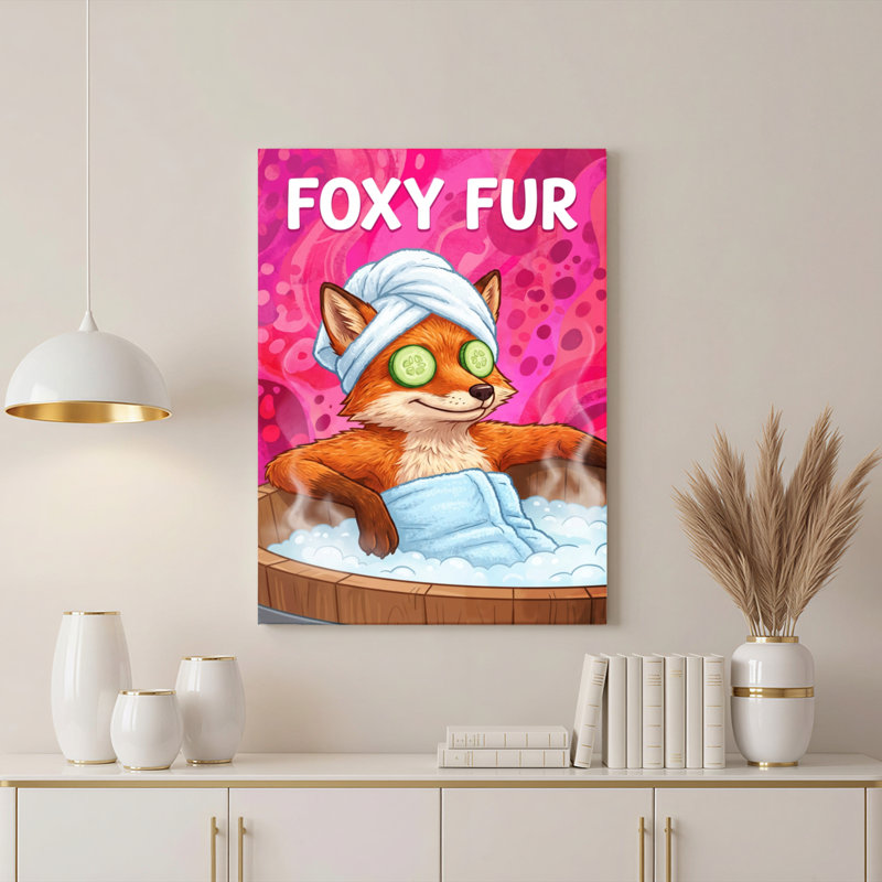 Ensemble de 1 tableau sur toile représentant un renard en fourrure avec des yeux en forme de concombre et une serviette de bain.