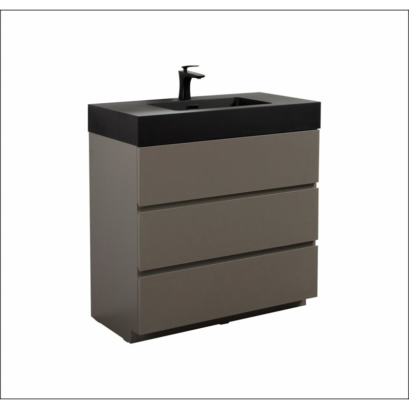 Meuble-lavabo autoportant avec grand lavabo et rangement, Gris