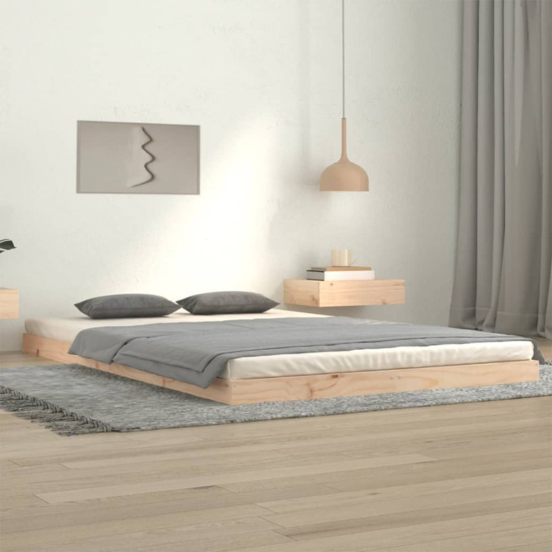 Bed Frame Solid Wood, 120 x 200 cm, natural