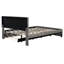 Lit plateforme tapissier très grand en lin gris et lit simple TG avec tête de lit à motif brique, lit stable, structure en bois