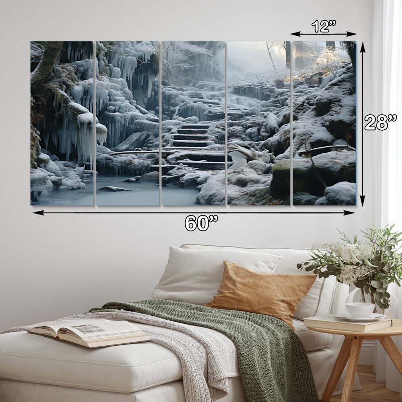 Winter Tranquility Mountains II - paysages, reproduction d'art sur toile - 5 panneaux égaux