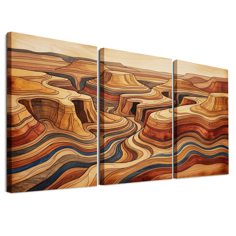 «Layered Canyon Landscape in Earth Tones», ensemble de 3 toiles murales, H 30 po x l 20 po x 3 pièces