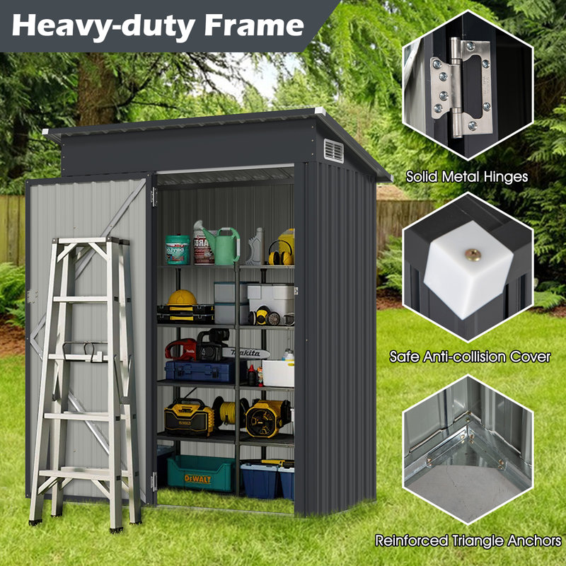 All-Weather Storage Shed Utility Tool House W/Top Sloping Design-Grey