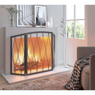 Fireplace Screen 3- Panel Modern Handcrafted Wrought Iron Foldable Metal Mesh, Heavy Duty Decorative Fireplace Spark Guard Cover For Living Room Home Decor Black Finish