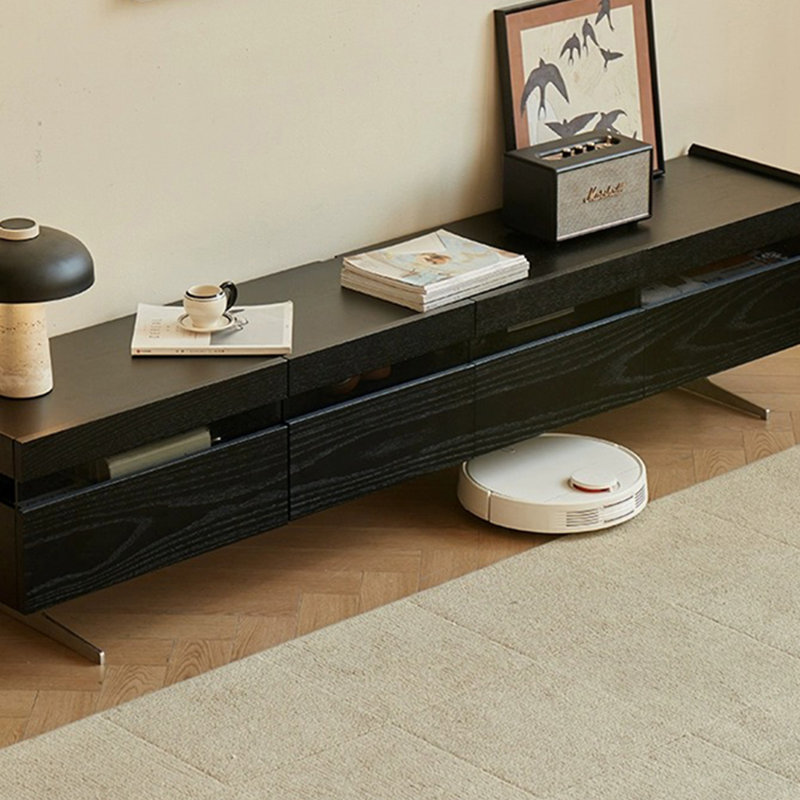 Meuble télé noir avec meuble de rangement en bois massif, H 16,92 po x L 78,74 po x l 16,53 po
