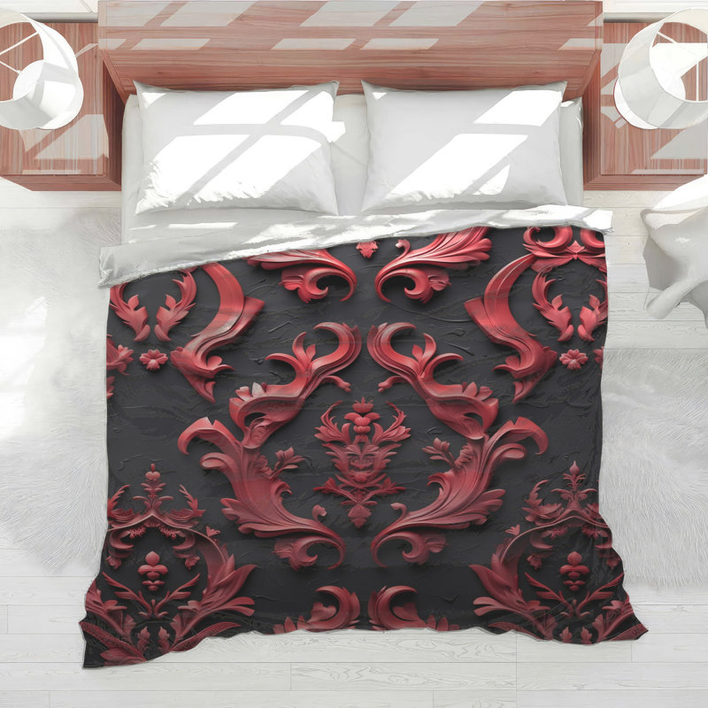 Édredon rouge à motifs ornés, Twin