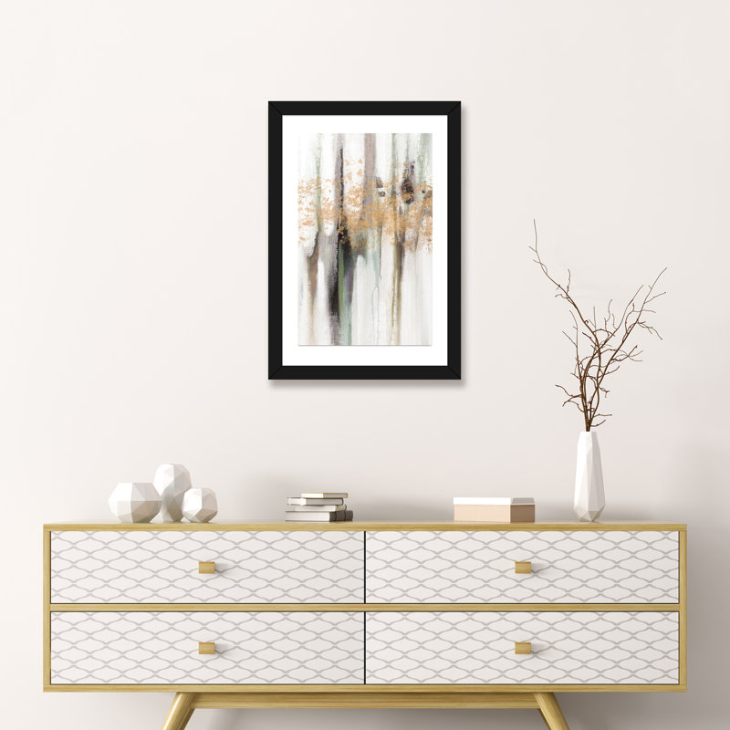 «Falling Gold Leaf I» par Studio W - reproduction sur toile tendue, Cadre noir, H 24 po x l 16 po x P 1 po