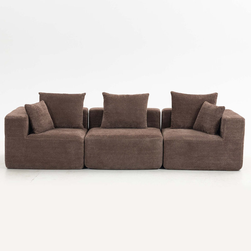 Oversized Modular Deep-Seat Sofa, 3-Piece All-Foam Sectional Couch In Soft Textured Fabric, Tool-Free Assembly, Apartment-Friendly Low Profile, 111" × 37" × 23.6"