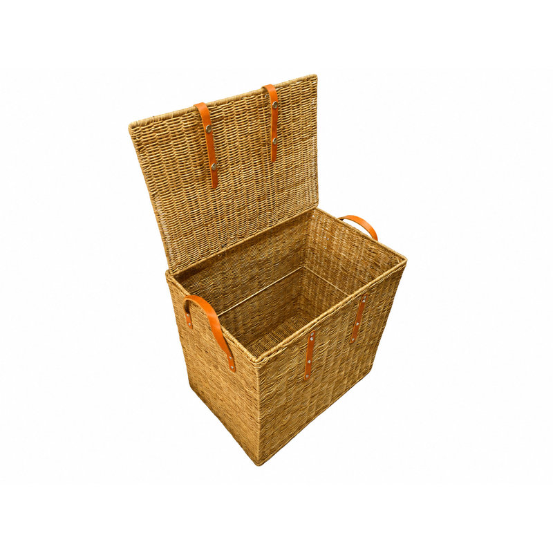 Cole and Grey Rattan Handmade Woven Brown Decorative and Functional Storage Basket with Leather Handles, Brown