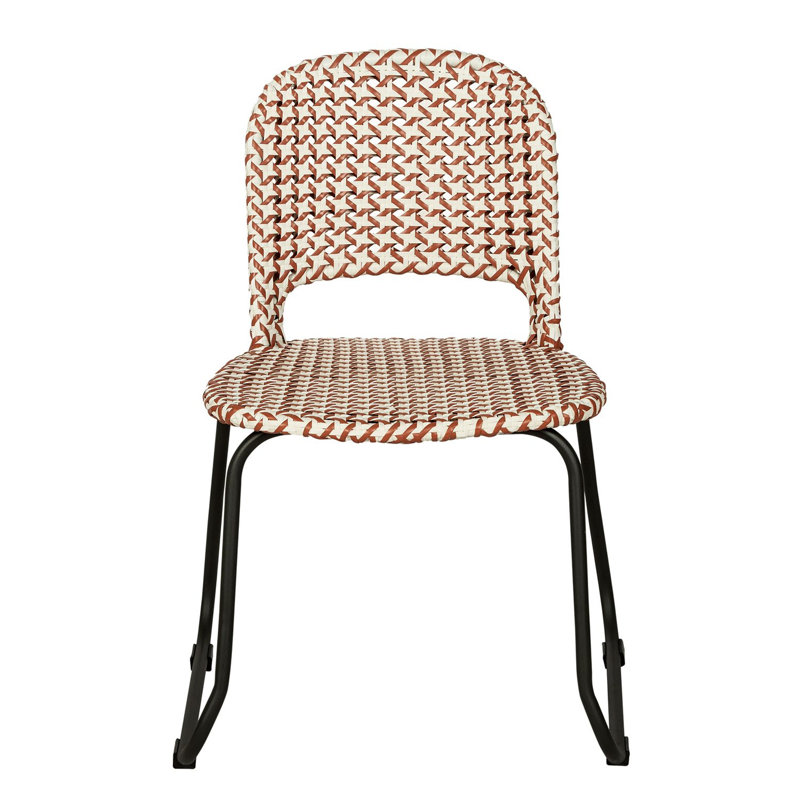 Chaise d'appoint d'extérieur en rotin tissé Luna, Red/White Seat/Black Frame