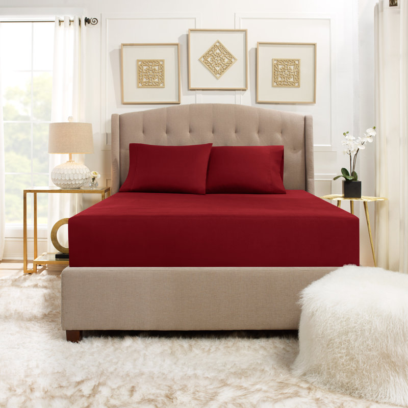 Microfiber Sheet Set, King Sheet Set with 2 Pillowcases, Burgundy Red