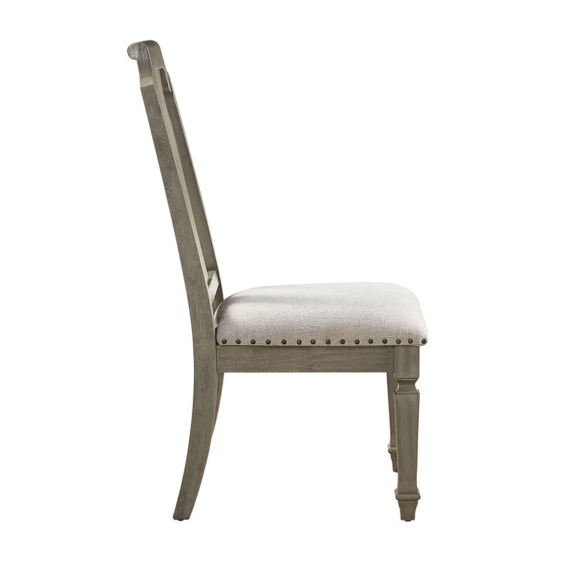 De 2 chaises d'appoint, salle à manger, conception en chêne patiné, siège rembourré en lin beige, hauteur du siège, salle à manger à coussins, sièges, apparence, profondeur, épaisseur