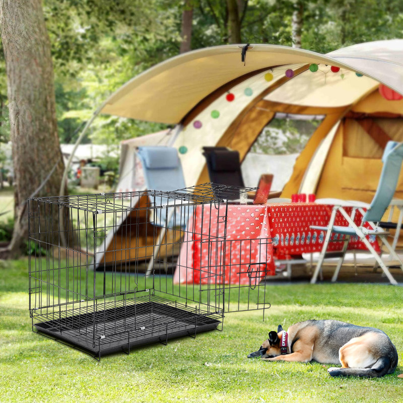 Warsaw Plastic Tray Iron Pet Cage with 2 Doors, Large (70cm H x 85cm W x 60cm D)