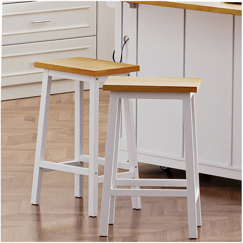 Tabourets de bar en bois massif K&K (pas cher en fer), ensemble de 2 chaises de bar de 25,6 po de hauteur, tabourets de comptoir de cuisine avec repose-pieds, tabourets de ferme pour la salle à manger, cuisine, comptoir, blanc