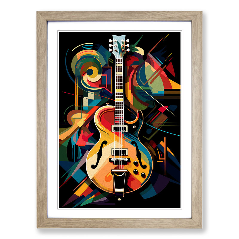 Electric Guitar Orphism - Single Picture Frame Print on Wood, Oak Framed, 64cm H x 46cm W