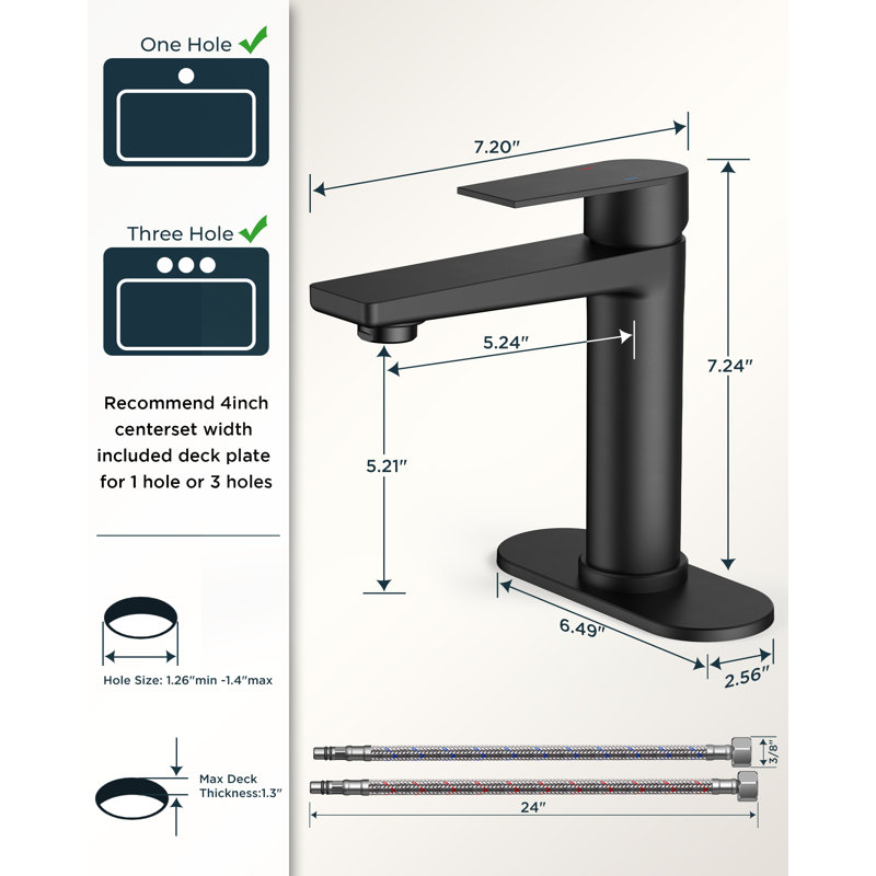 Robinet de lavabo de salle de bain à poignée simple avec drain, Noir mat