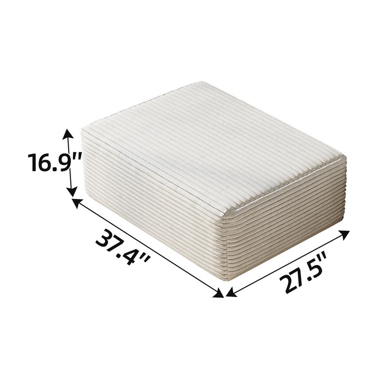 37.40"Sofa Ottoman ,No Assembly Required,White(Plush Corduroy Fabric), White