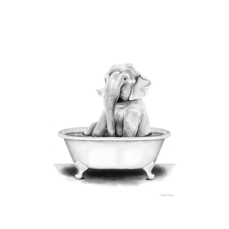 Elephant In Tub by Rachel Nieman - Painting on Canvas, 101.6 cm H x 66.04 cm W x 1.91 cm D, Wrapped Canvas