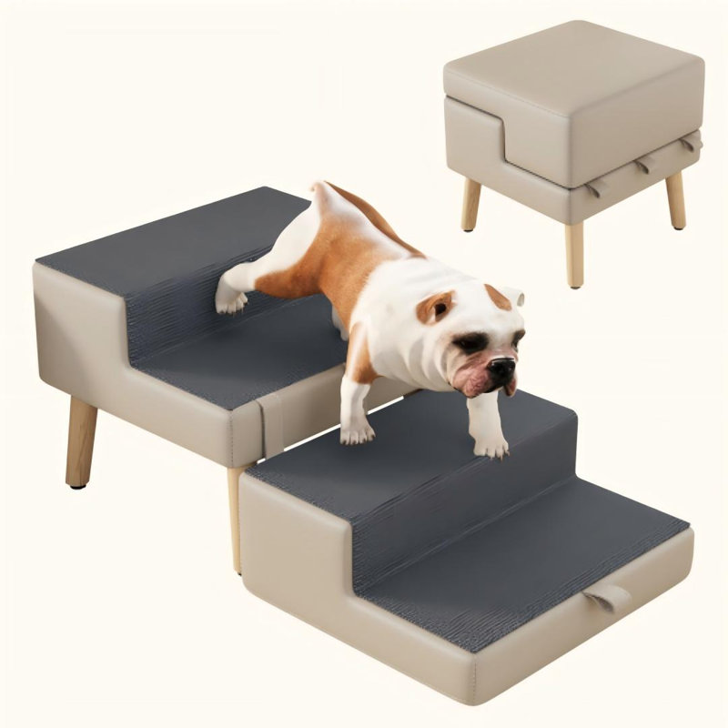Escalier pour chien convertible à 6 niveaux avec repose-pieds, rampe pliable pour chien avec surface en tissu antidérapant, marches élégantes pour canapé et lit, utilisation à l'intérieur