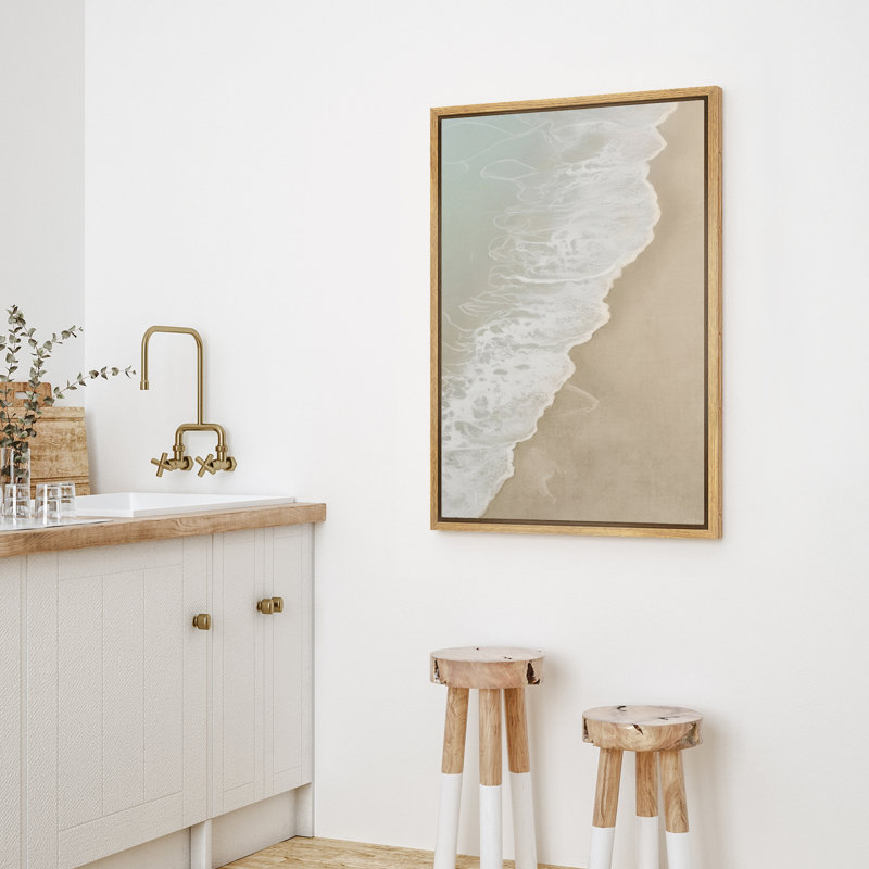 Doux vagues de l'océan rencontre Sandy Shore, reproduction d'art sur toile encadrée dans la chambre principale, Naturel