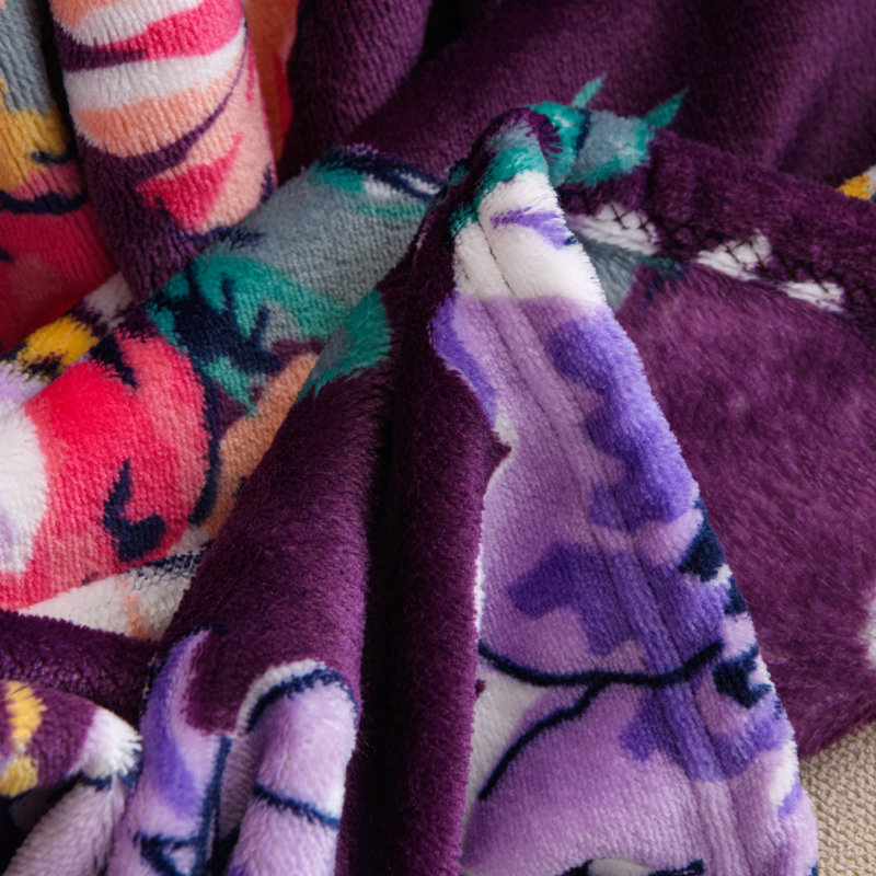 Couverture en peluche imprimée, Double / Grand, Mauve, Floral