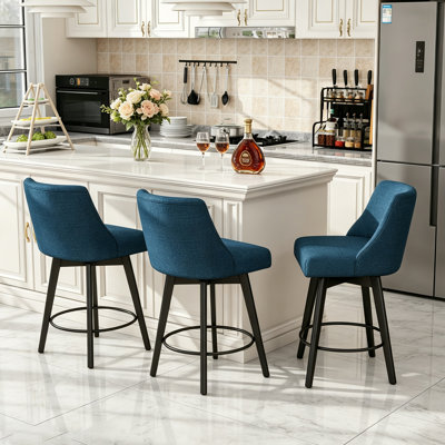 Tabourets de bar modernes pivotants à 360 ° rembourrés avec dossier, chaises pour îlot de cuisine et bar (ensemble de 3)