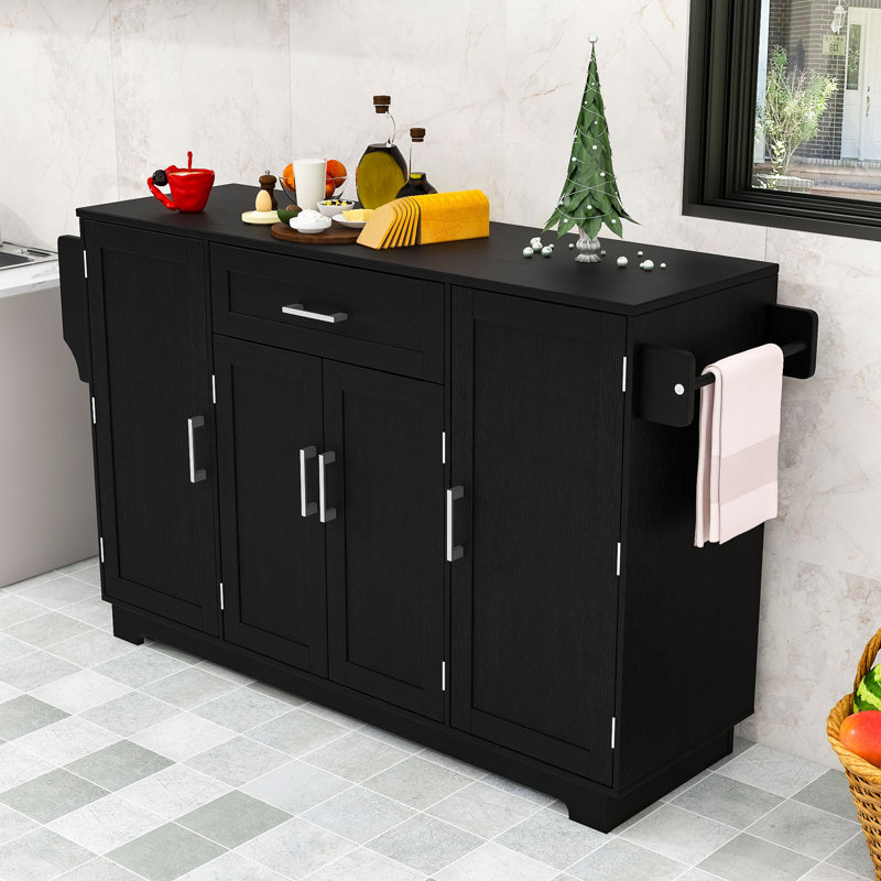 Buffet buffet avec 4 portes, 1 tiroir, tablettes réglables et tringle, Noir