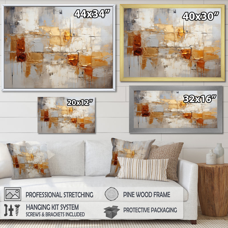 Garrens Transcendent Textures V - Collages abstraits, impressions encadrées, Toile tendue, H 16 po x l 32 po x P 1 po