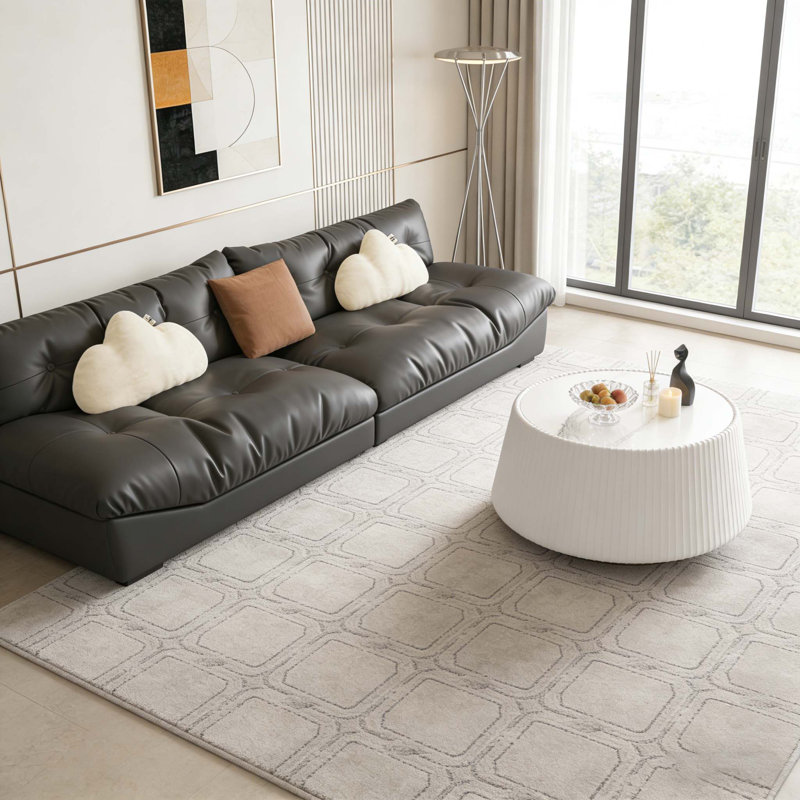 Table basse en cuir fritté clair, H 16,53 po x L 26,77 po x l 26,77 po, Blanc, crème
