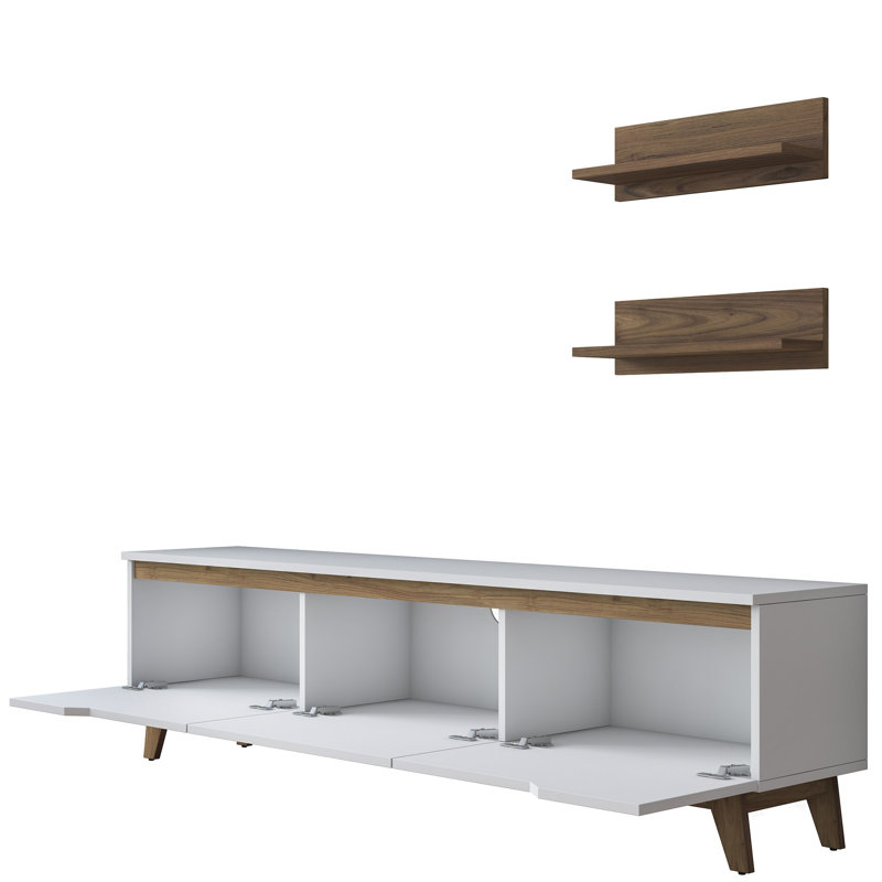 Demarcus Unfinished TV Stand for TVs up to 75", White/Walnut