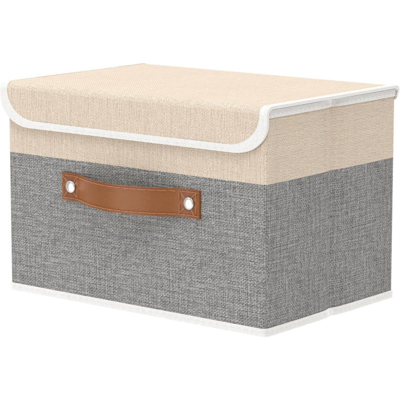 Brayden Studio Fabric Box, 30cm H x 30cm W x 45cm D, Beige/Grey