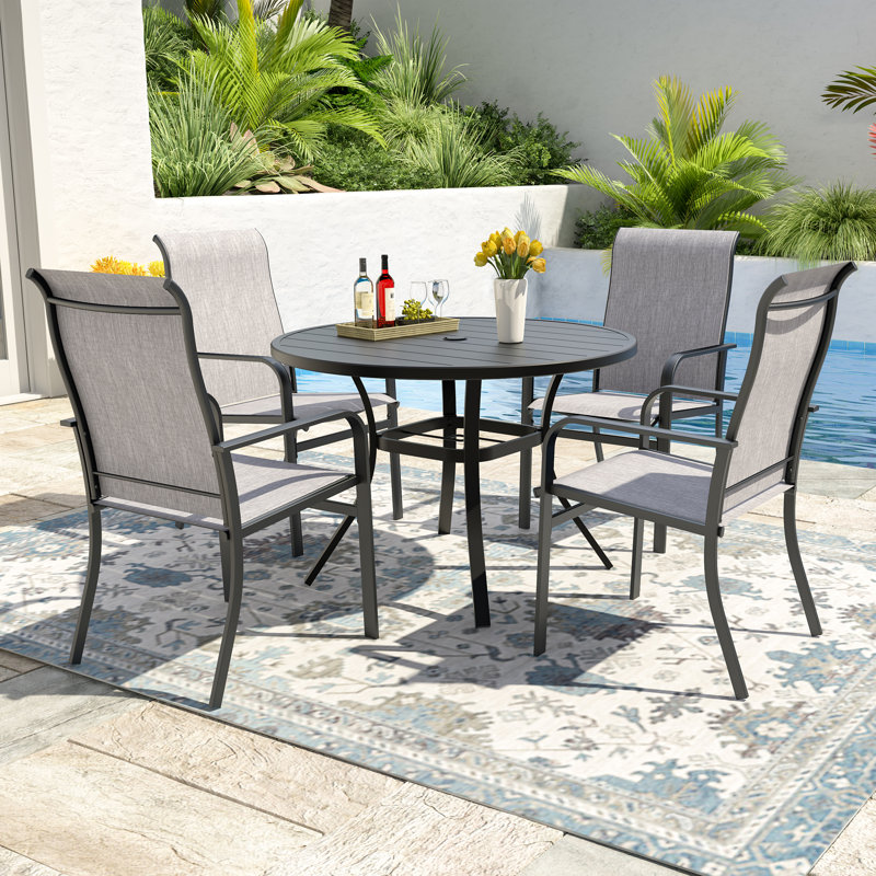 4 - Person Metal 41" Round Patio Dining Table Set, Black/Gray