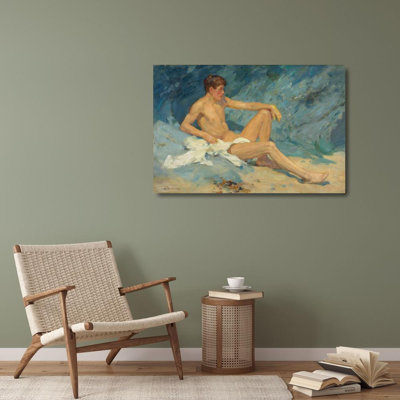 "Un mâle nu couché sur des rochers" par Henry Scott Tuke - Art mural sur toile tendue avec châssis