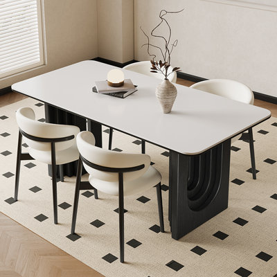 French Style Simple Modern Home Dining Table 4 - Person Double Pedestal Dining Set